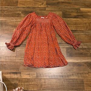 Doen Red Floral Smocked Mini Dress